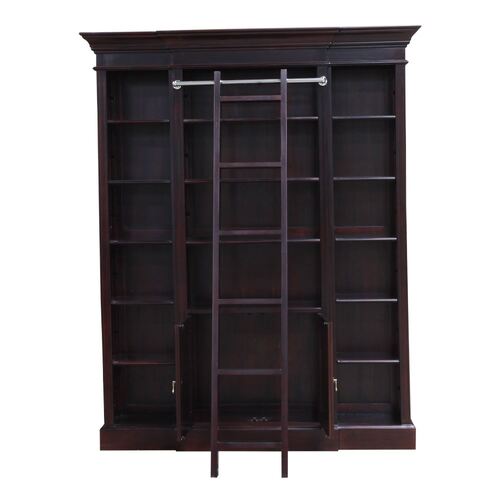 Solid Mahogany Wood Large Bookshelf with Ladder
