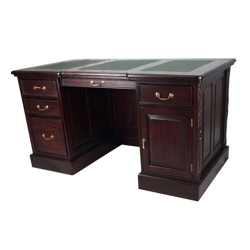 Solid Mahogany Office Desk Genuine Leather Top With Filing Drawer