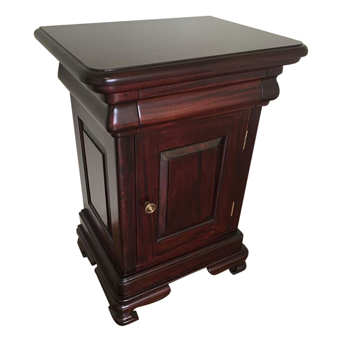 Mahogany Wood Vanessa Bedside Table with Drawer and Cupboard  