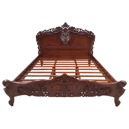 Solid Mahogany Wood French Rococo Bed, Solid Wood Mahogany Bed Frame