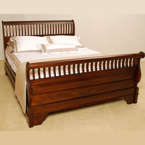 Mahogany Wood Slatted Double Classic Sleigh Bed