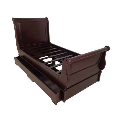 Solid Mahogany Wood Sleigh Bed With Drawers
