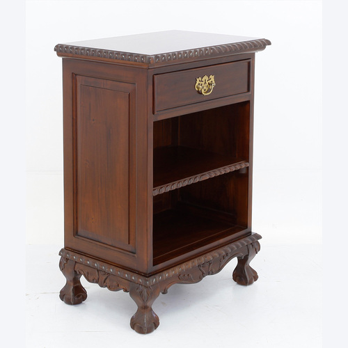 Solid Mahogany Wood Bedside Table With Shelves