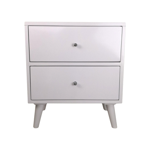 Solid Mahogany Wood Tapered Legs 2 Drawers Bedside Table
