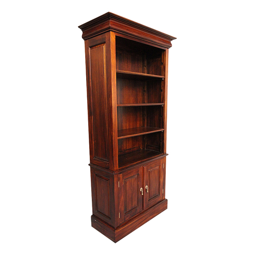 Solid Mahogany Wood Victorian Bookshelf with Cupboard 