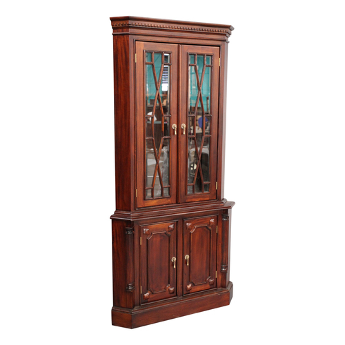 Solid Mahogany Timber 2 Door Corner Display Cabinet