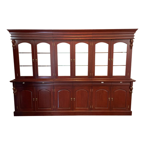 Solid Mahogany 8 Doors Large Display Cabinet / Bookcase