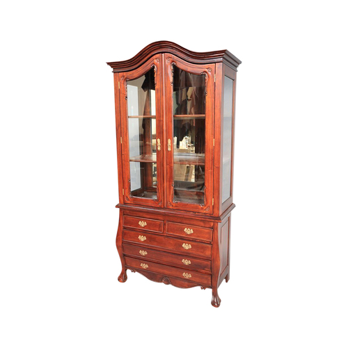 Solid Mahogany Chippendale 2 Doors Display Cabinet Antique