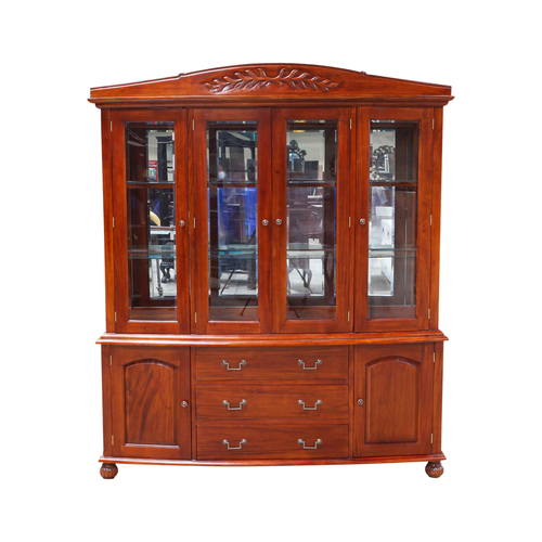 Solid Mahogany Wood Bow Front Display Cabinet With Glass Doors / Buffet