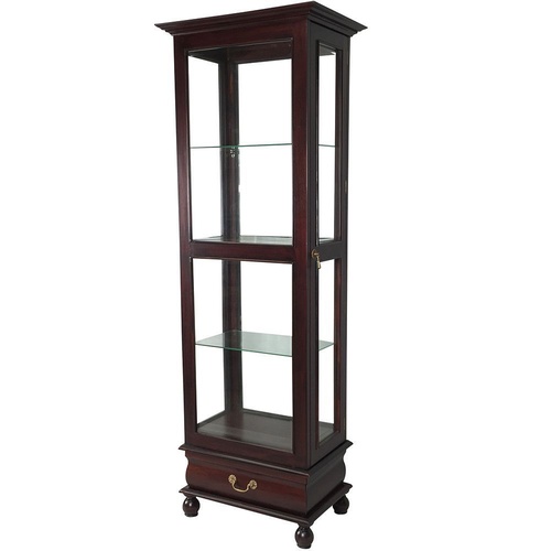 Solid Mahogany Glass Reproduction Display Cabinet With Drawer
