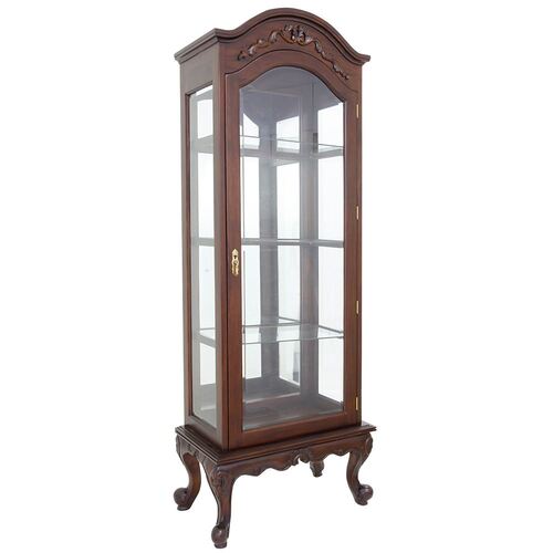 Solid Mahogany Wood French Curio Display Glass Cabinet