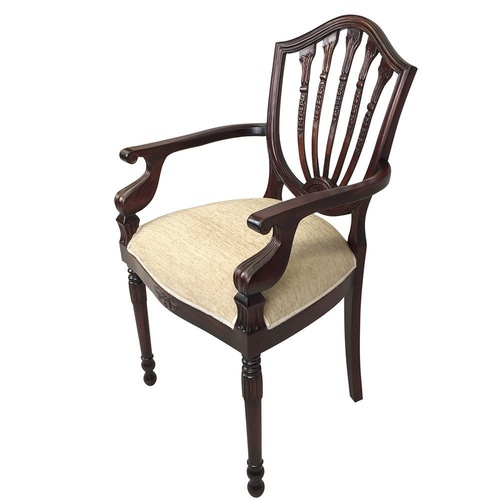 Solid Mahogany Wood Happlewhite Style Upholstered Carver Dining Arm Chair
