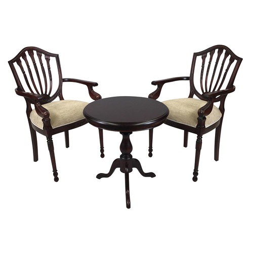 Solid Mahogany Table Set with 2 Hyper Flute Leg Arm Chairs 