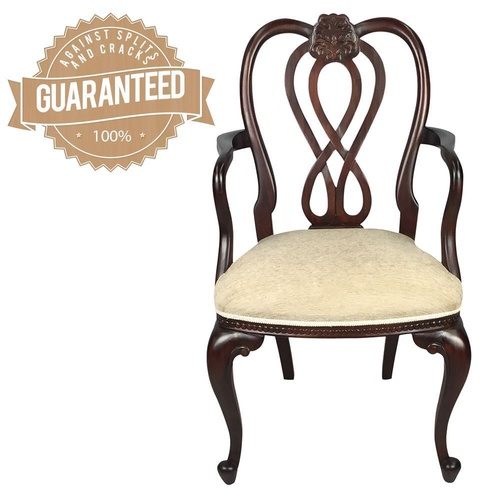 Solid Mahogany Wood Upholstered Queen Ann Style Dining Chair / Carver