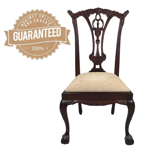 Solid Mahogany Wood Upholstered Chippendale Cabriole Style Dining Chair