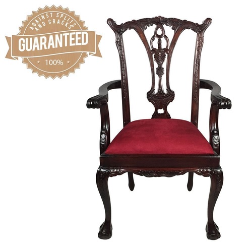 Solid Mahogany Wood Antique Reproduction Chippendale Cabriole Arm Chair Carver