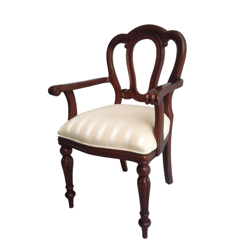 Solid Mahogany Wood Admiralty Upholstered Flute Leg Dining Carver Chair