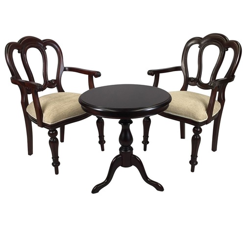 Solid Mahogany Wood Table Set with 2 Arm chairs - Hyper Flute Leg Design