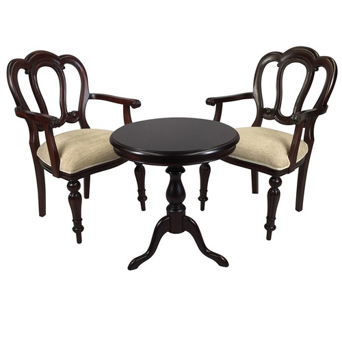 Solid Mahogany Wood Round Table Set with 2 Arm chairs - Hyper Flute Leg Design