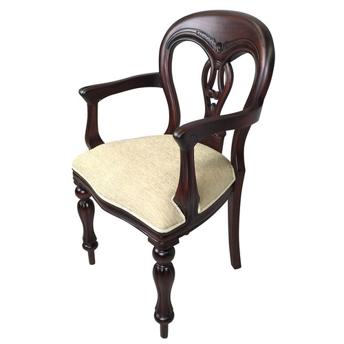 Solid Mahogany Wood Fiddle Back Upholstered Carver Dining Chair