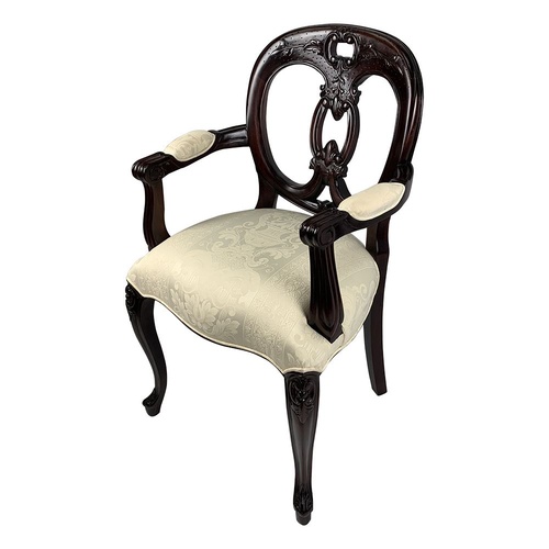 Solid Mahogany Wood Antique Reproduction Style Biola Carver Dining Chair