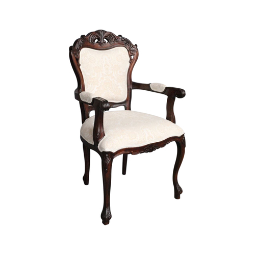 Solid Mahogany Wood Antique Reproduction Style French Cabriole Carver Dining Arm Chair 