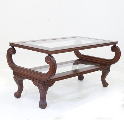 Solid Mahogany Wood Milan Rectangle Glass Coffee Table