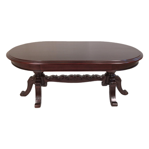 Solid Mahogany Wood Oval Pedestal Coffee Table