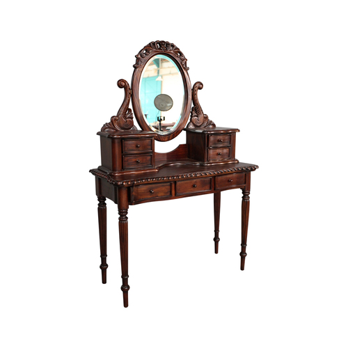 Solid Mahogany Wood Fluted Legs Dressing Table with Mirror