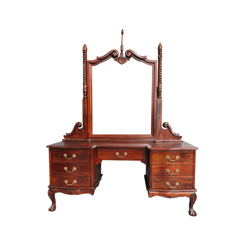 Solid Mahogany Wood Chippendale Dressing Table & Mirror