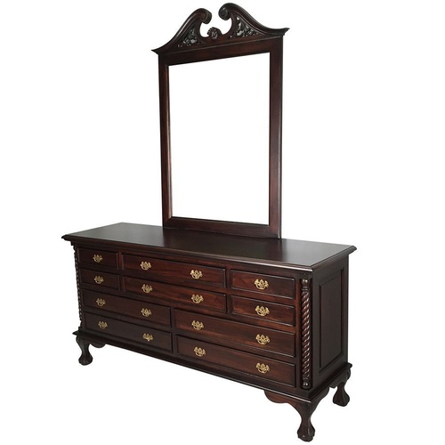 Solid Mahogany Wood Dressing Table with 10 Drawers & Mirror