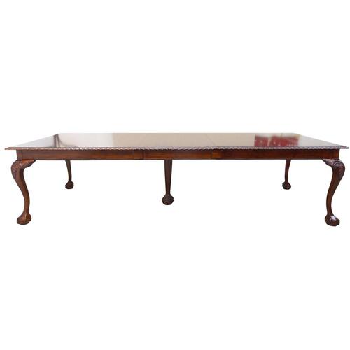 Solid Mahogany Wood Chippendale Rectangular Extension Dining Table
