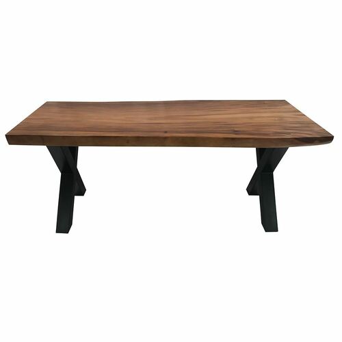 Solid Suar Wood Metal Legs Dining Table Rustic Style