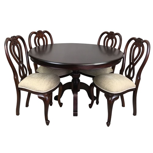 Solid Mahogany Wood 125 cm Pedestal Leg Round Dining Table with Chairs