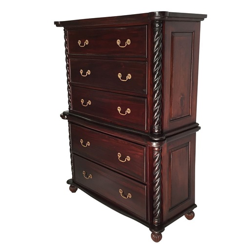 Solid Mahogany Wood Colonial High Chest / Tall Boy