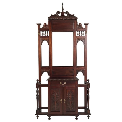 Solid Mahogany Wood Large Hall Stand with Cupboard & Drawer