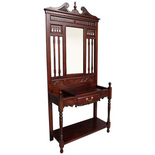 Solid Mahogany Wood Classic Hall Stand With Mirror, Drawer