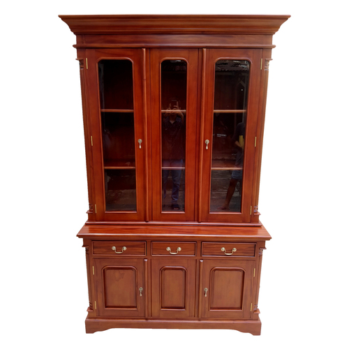 Solid Mahogany Wood Hand Carved Colonial Bookcase / Antique Style