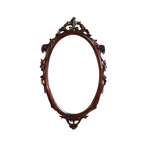 Solid Mahogany Wood Hand Carved Bevelled Oval Wall Mirror