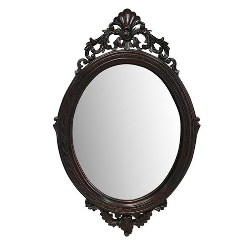 Solid Mahogany Wood Hand Carved Bevelled Oval Wall Mirror
