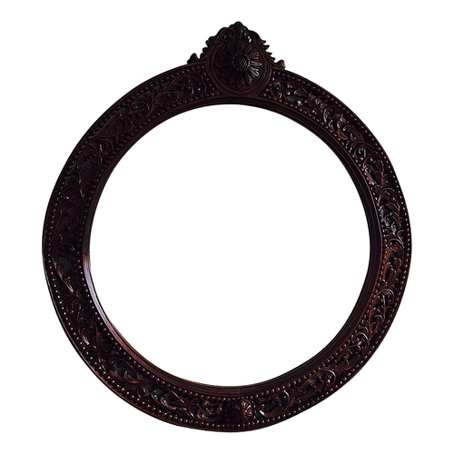 Solid Mahogany Wood Bevelled Glass Round Mirror