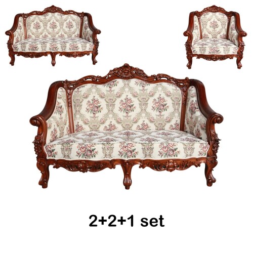 Solid Mahogany Reproduction Monaco Classic Large Carved Lounge Set Sofa  2+2+1 