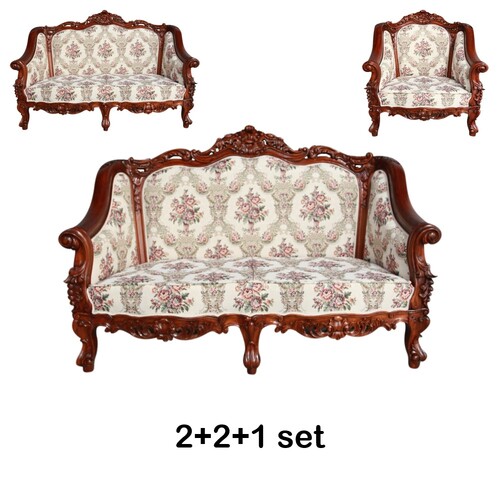 Solid Mahogany Reproduction Monaco Classic Large Carved Lounge Set Sofa