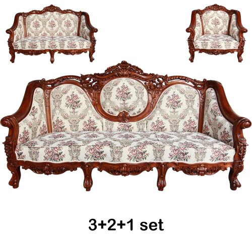 Solid Mahogany Reproduction Monaco Classic Large Carved Lounge Set Sofa  3-2-1