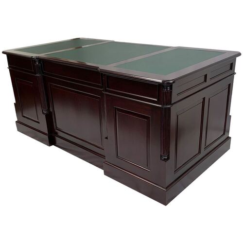 Solid Mahogany Wood Victorian Reproduction Office Desk With 6 Drawers & Cupboard 