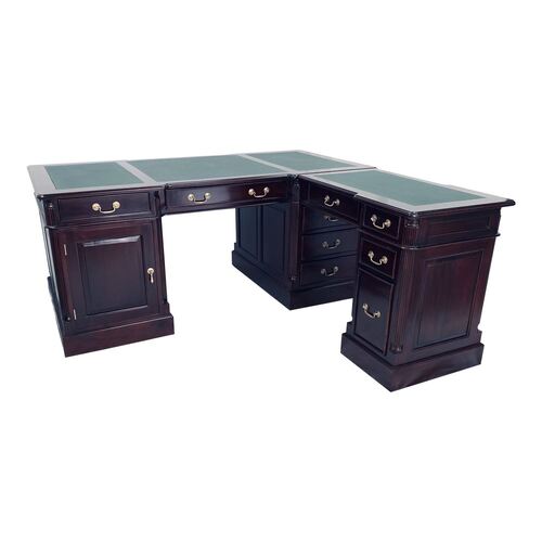 Solid Mahogany Wood Office Executive Double Sided Partners Desk with Return