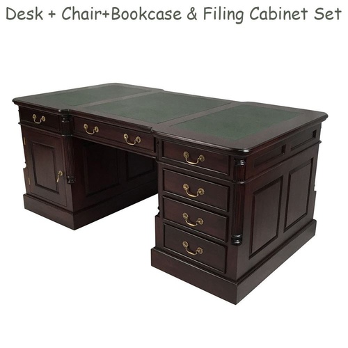 Solid Mahogany Wood Office Executive Partners Desk Office Package Deal
