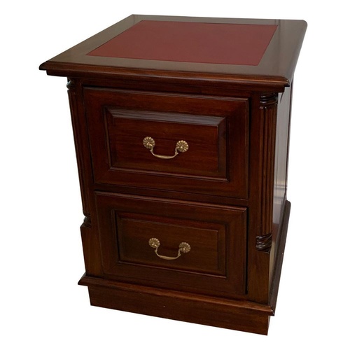 Solid Mahogany Wood 2 Drawers Filing Cabinet with Leather Insert