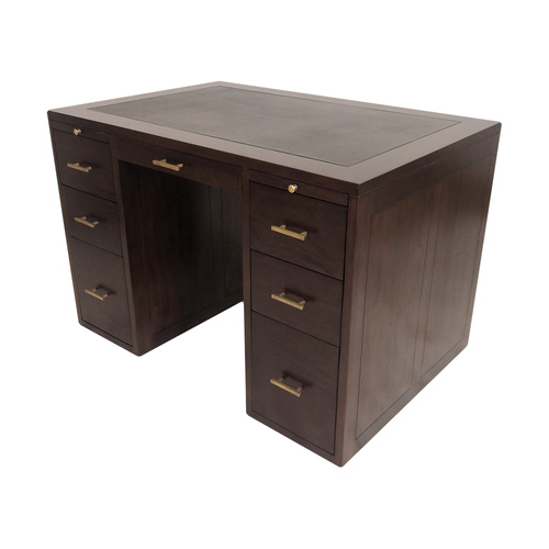 Solid Mahogany Reproduction Cubist Office Desk With Filing Drawers