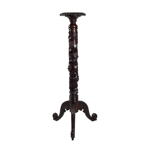 Solid Mahogany Wood Twisted Grape Carved Plant Stand / Flower Stand